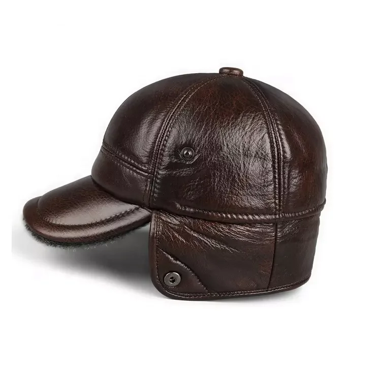 High Quality PU Leather Winter Warm Baseball Caps with Faux Fur lining