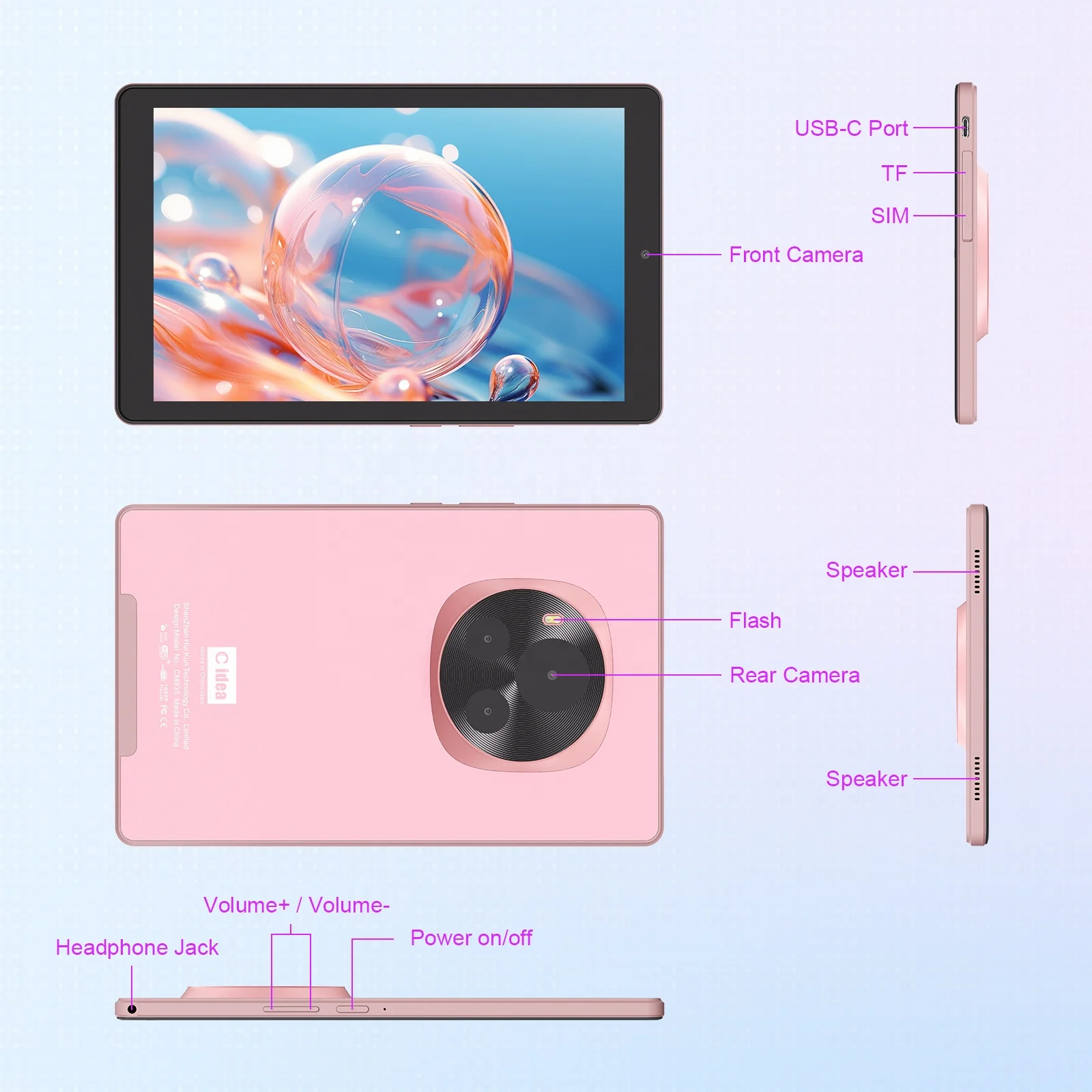 C idea завод 10 дюймов Android 13 планшетный ПК 800 * 1280HD IPS 8 ГБ + 512 г 8000 мАч с Sim для студентов (розовый)