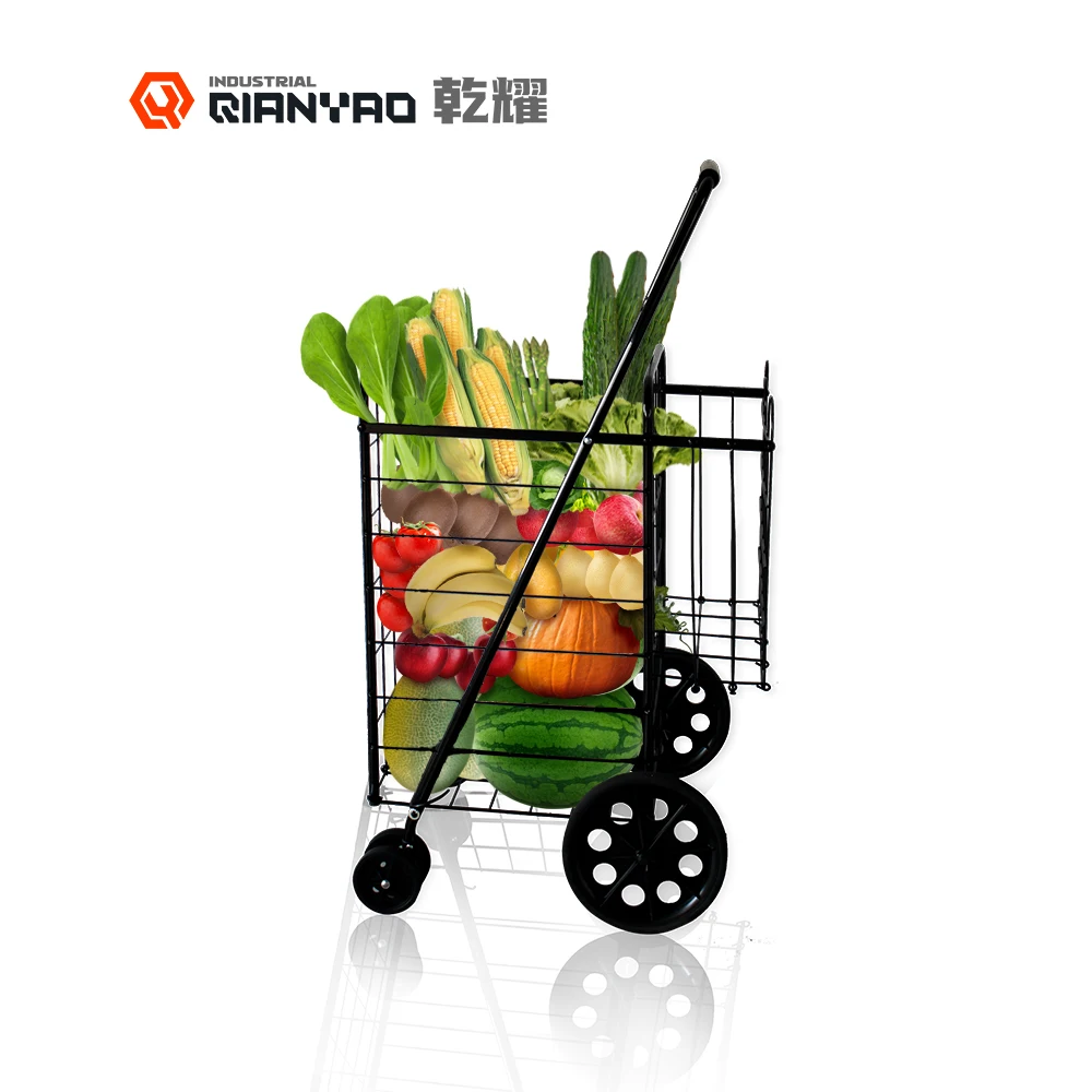 75lb 35KG Folding Shopping Grocery Basket Large Metal Rolling Laundry grocery cart with wheels  for supermarket