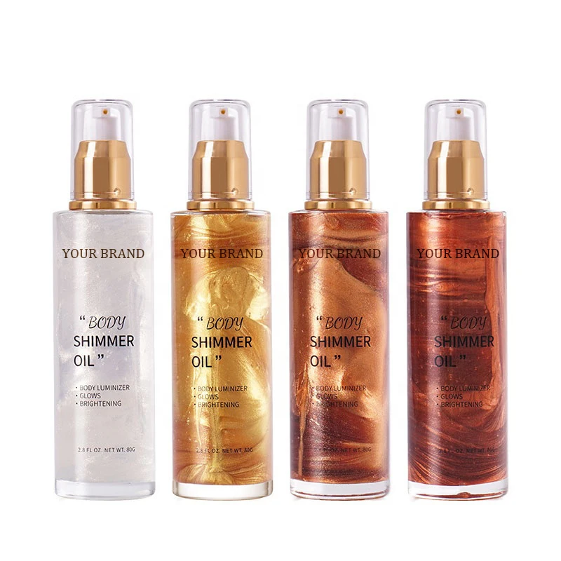 Private Label Custom Highlighter Makeup Glitter Body Glow Liquid Bronze Gold Highlighter Cream Rose Gold Body Shimmer Oil