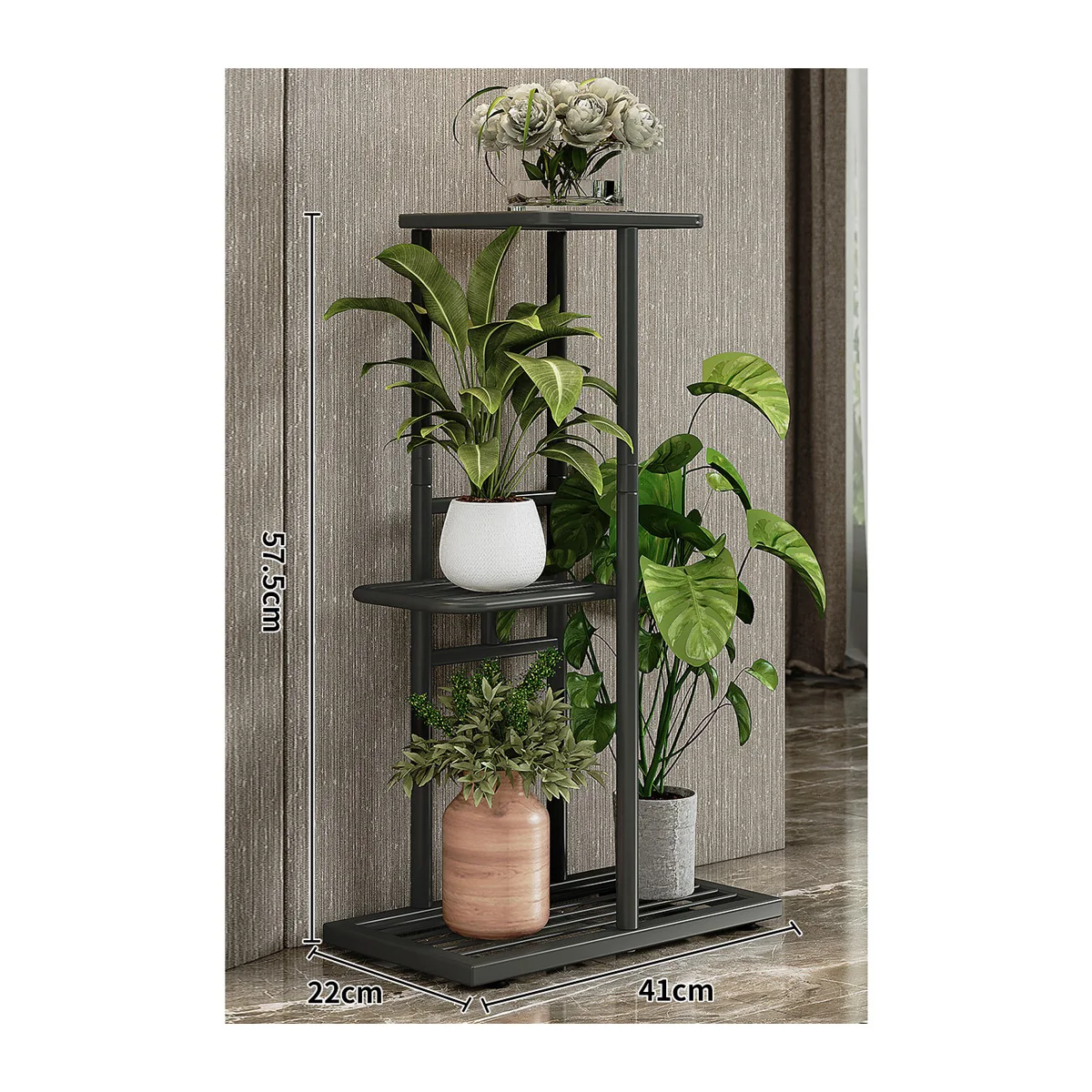 Jinsheng 5 Tier Flower Display Stand Living Room Balcony Patio Entryway Porch Small Metal Plant Shelf Rack Plant Stand Iodoor
