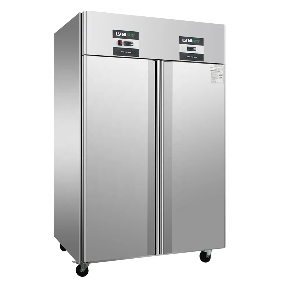 Commercial Kitchen 2 Door Vertical Stainless Steel Freezer Stand Up Freezer Upright Top Freezer For Kitchen