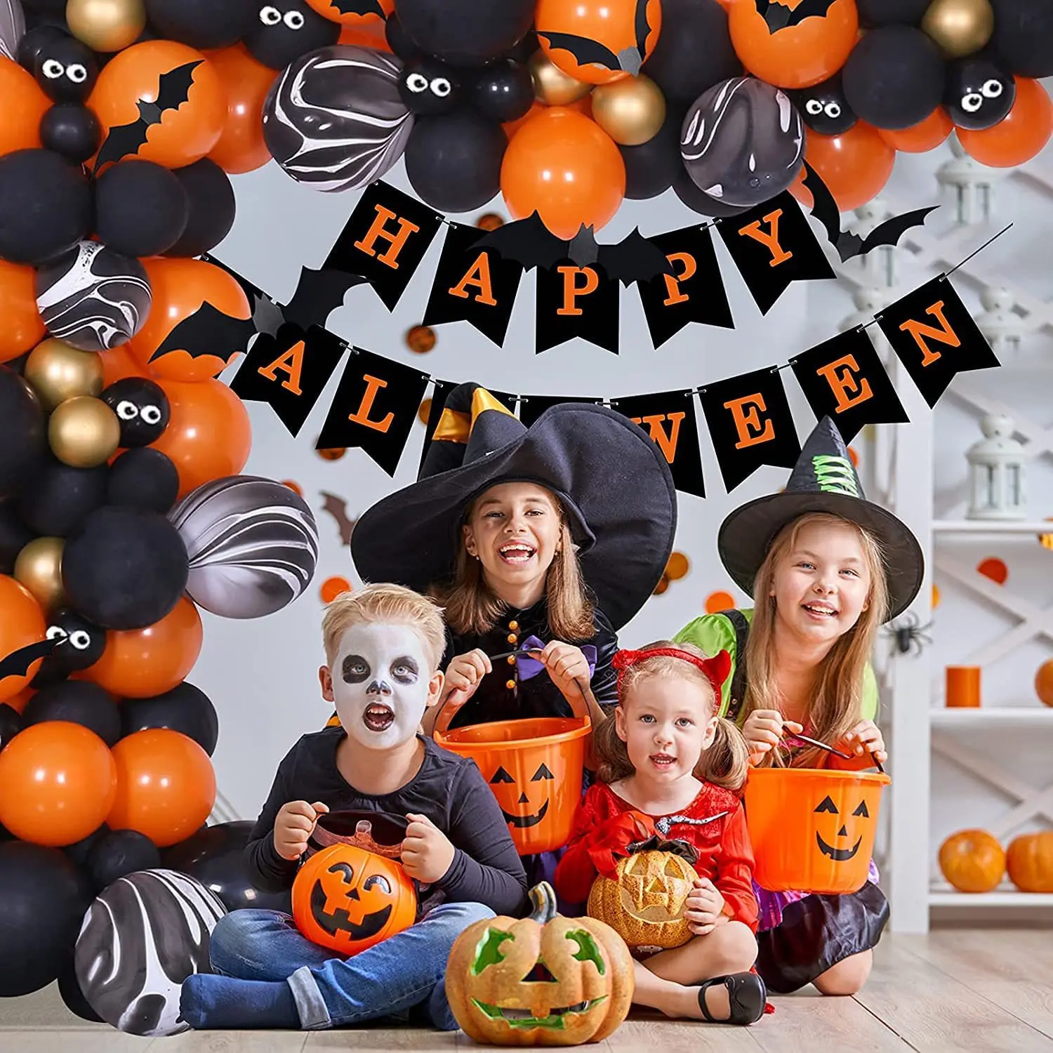 DAMAI Halloween Arch Balloon Chain Halloween Balloon Decoration Halloween Bat Stickers Decorate The Balloon Garland