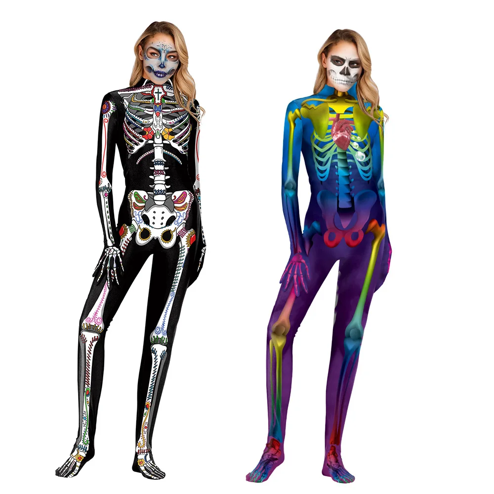 
Horror Adults Ghost Halloween Cloth Costume Cosplay Long Sleeve Masquerade Skeleton Jumpsuit 