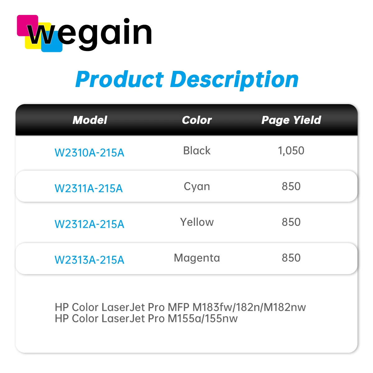 W2310A w2311A W2312A 215A 216A цветной лазерный тонер-картридж совместим с HP color LaserJet Pro MFP M183fw/182n/M182nw W2410A