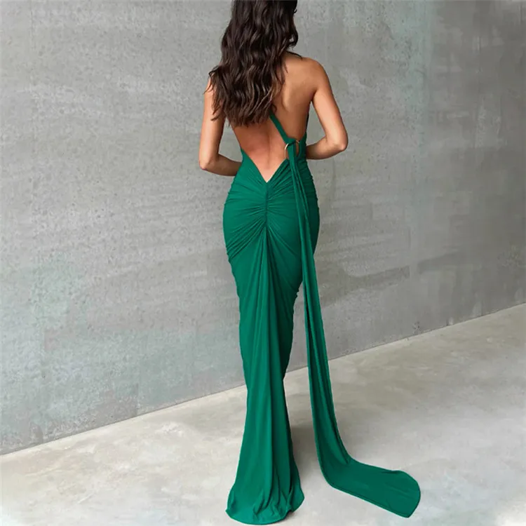 B6712-women dresses casual summer backless ruffled maxi dress ladies summer elegant dress