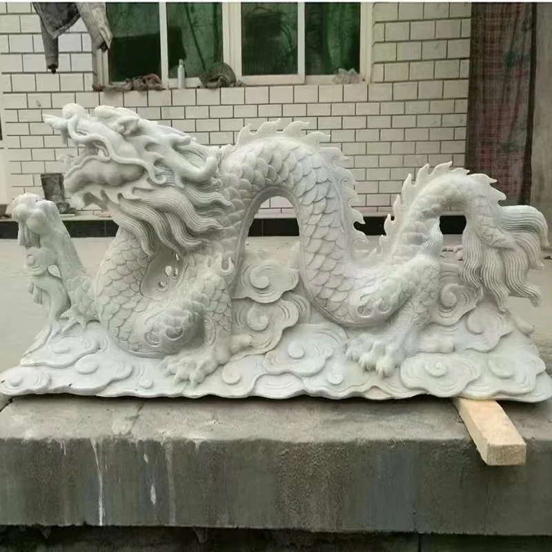Большая наружная ручная Резная Мраморная Статуя китайского дракона скульптура из натурального камня