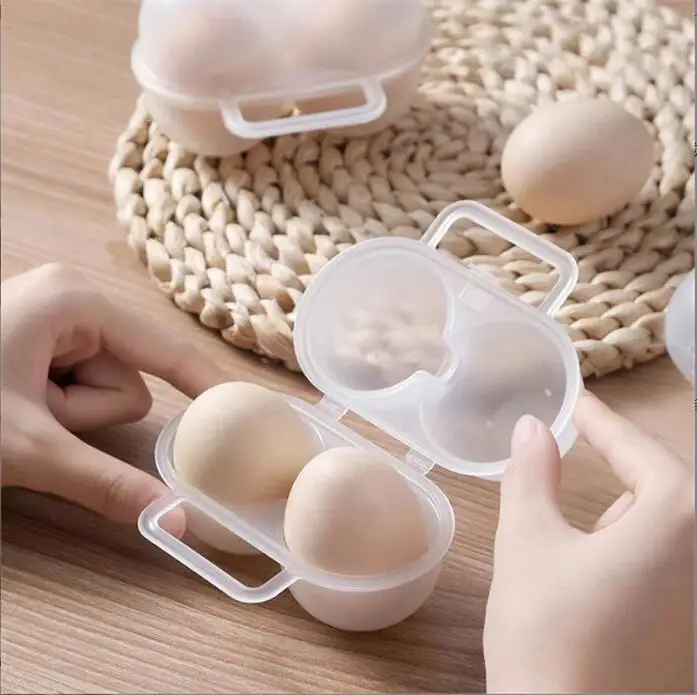 Portable 2 Grid round and Rectangle Plastic Egg Tray Foldable Anti-Drop Egg Carton for Refrigerator Egg Storage Made of PET PP