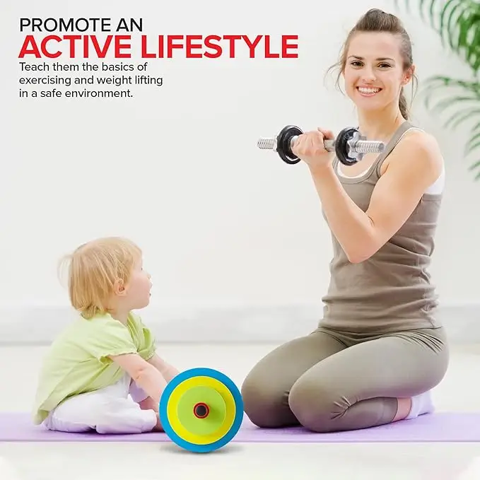 Wellshow Kids Barbell Weight Set Toy Workout Equipment Kid Weights for Exercise Toddler Fun Fitness Colorful