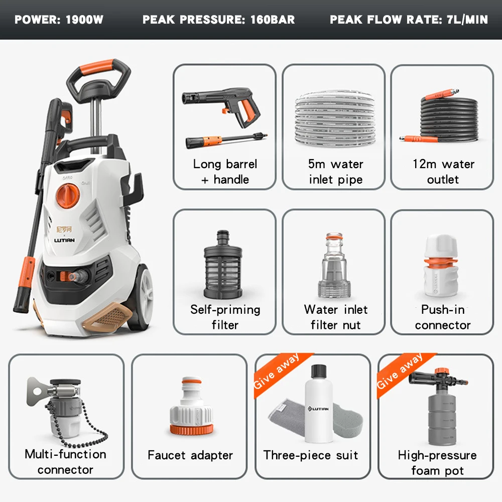 2200W Portable Car Washer High-Pressure 170 Bar Type Dirty Cleaning Car Wash Machine