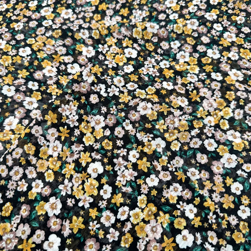 Wedtex Fabric Factory Custom Oil Painting Style Small Floral Print Polyester Chiffon Fabric for Camisole Dress