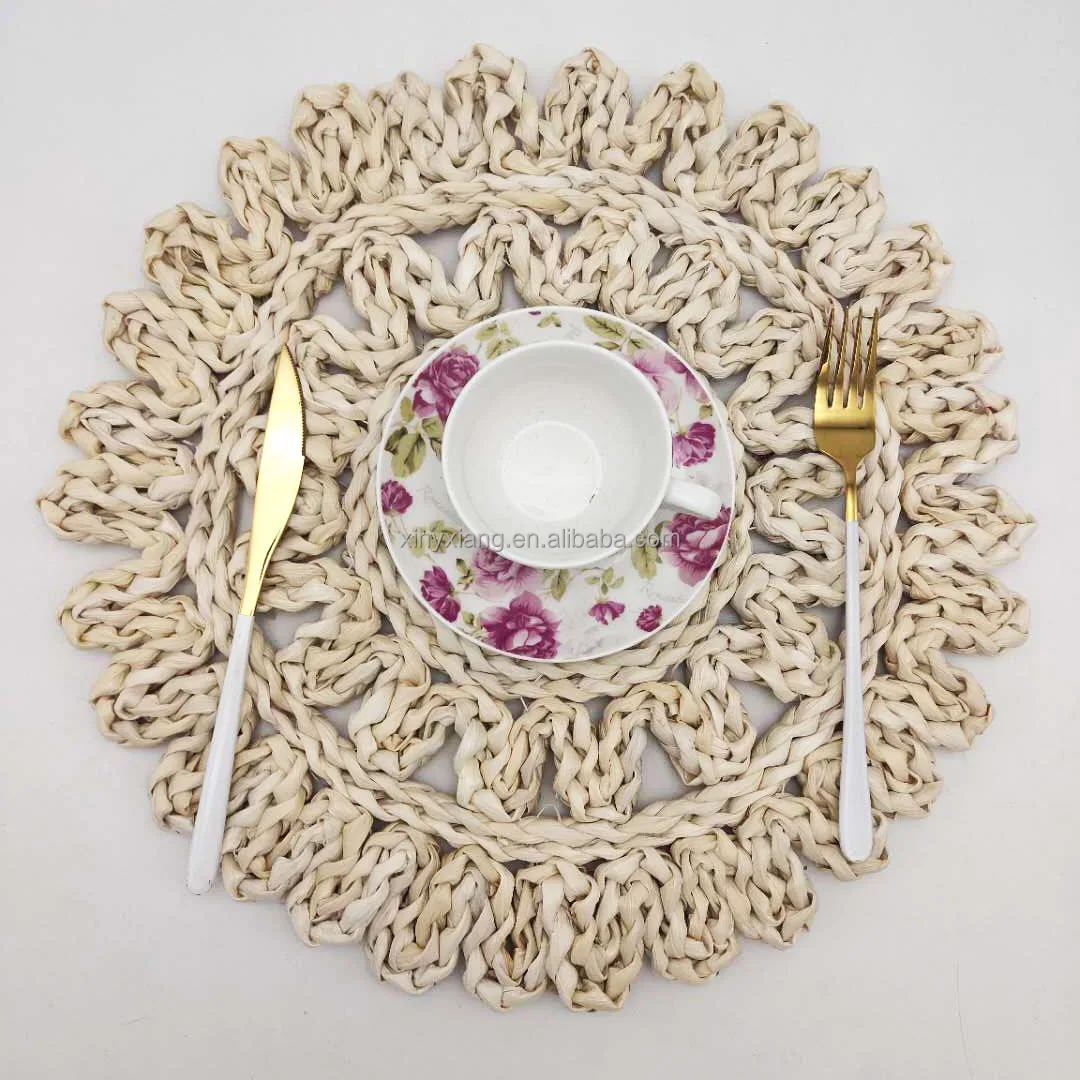 Factory Wholesale Weave Placemat Corn Husk Round Coaster Hot Insulation Pad, Hand-Woven Mat Corn Husk Fiber Straw Woven Mats