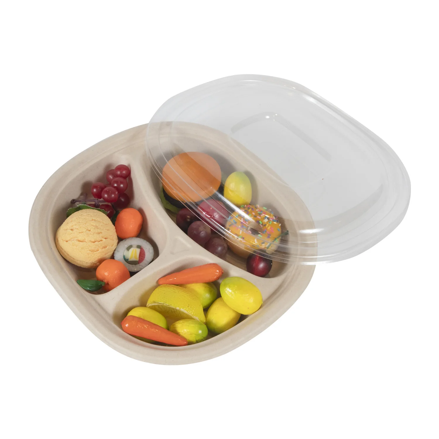 Biodegradable Sugarcane Bagasse  Food Container 3 compartment for fast food