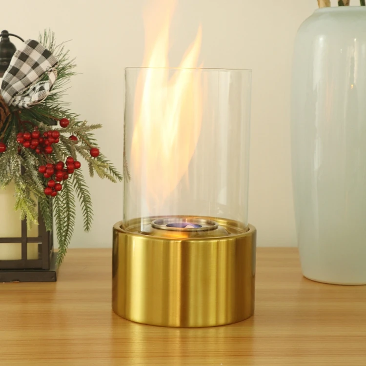 Tabletop Fireplace Outdoor Heaters Ethanol Burner Glass Smokeless Portable Mini Fire Pit Freestanding Bio Ethanol Golden Modern