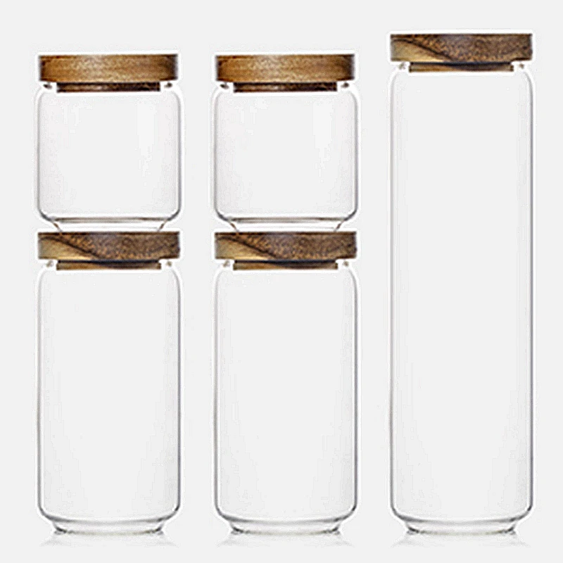 Stackable Clear Glass Food Jars/Canisters with Airtight glass jar Acacia lid for Kitchen/Bathroom/Pantry Storage,