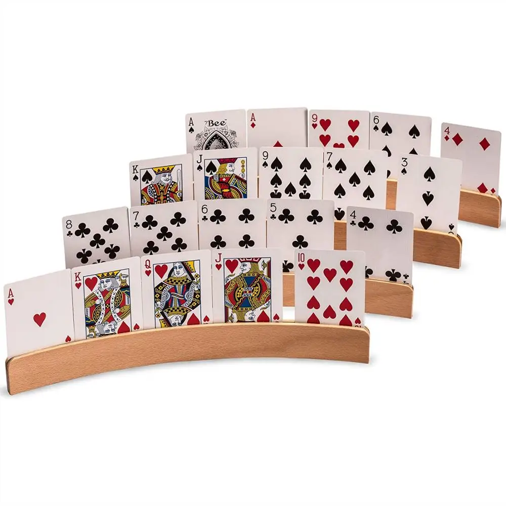 
Wooden Playing Card Holders - Set of 4 Plywood Poker Holder 