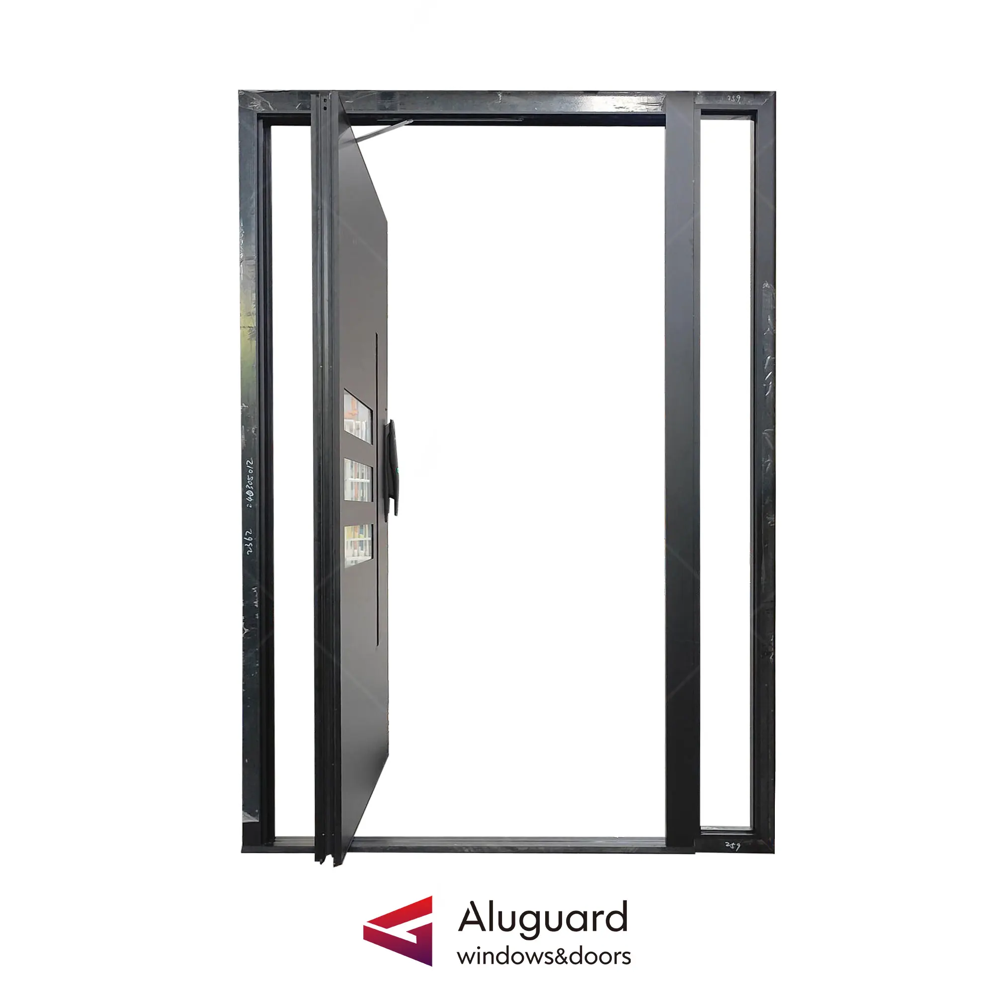 New design house entracne pivot door aluminum framed slate panel front door smart fingerprint lock video entry pivot door