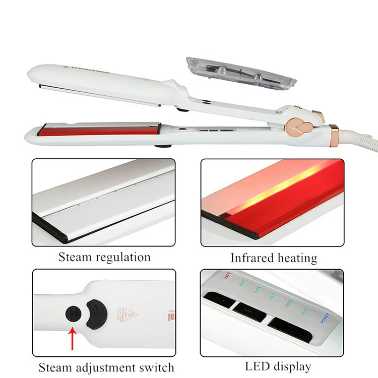 Professional Steam Hair Straightener Ceramic Vapor Infrared Heating Flat Iron Salon 2 inch big size straighter Iron