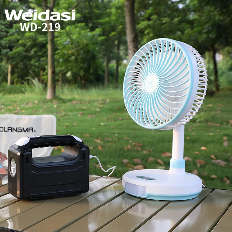 2024 Folding Portable Fan Floor Standing Fan USB Rechargeable Wireless Telescopic Fans with lighting lamp