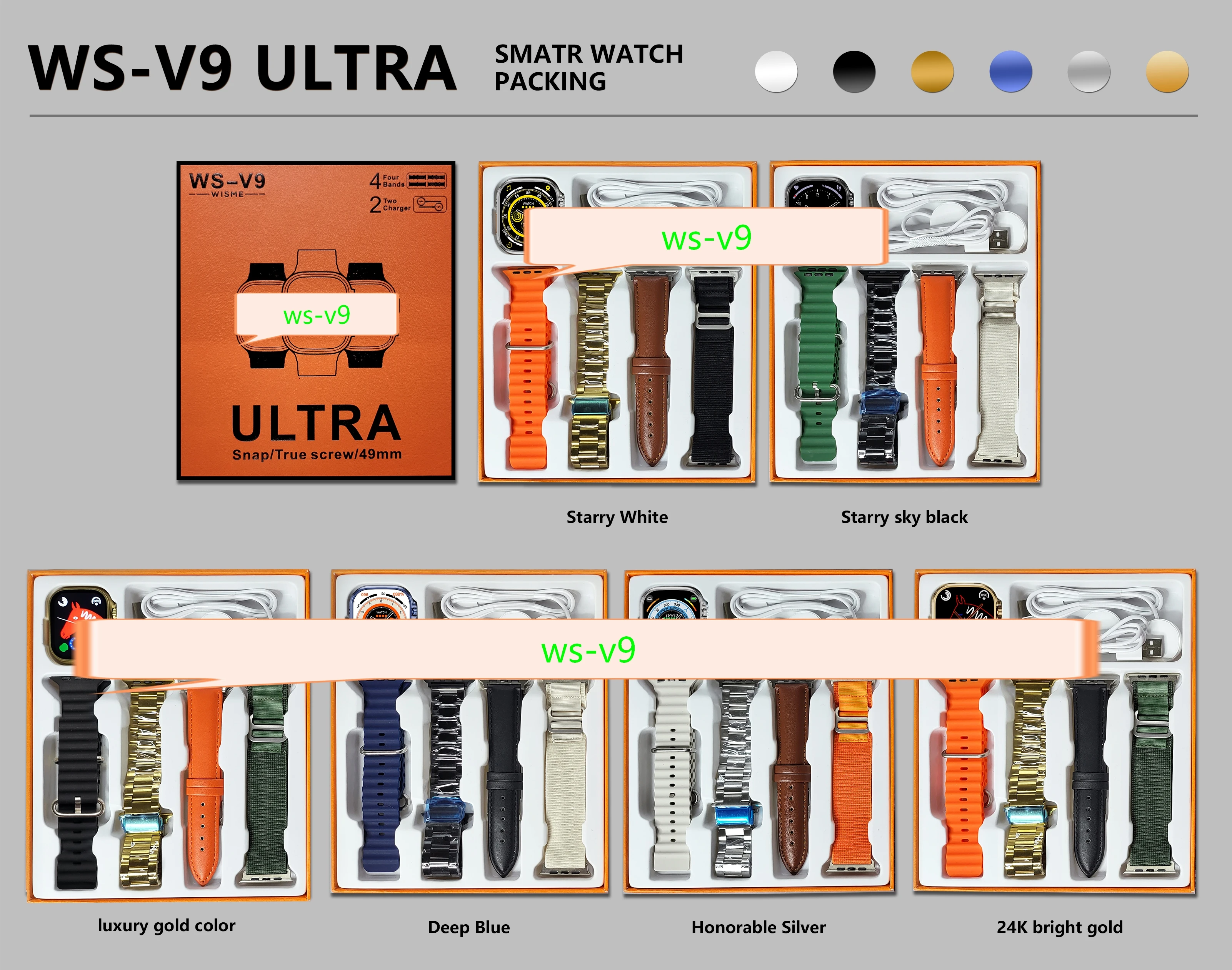 WS-V9 Ultra Smartwatch 2.2 inch HD screen 49mm watch body real screws NFC GPS watch call smart WS V9  WSV9 Ultra 8 smart watch