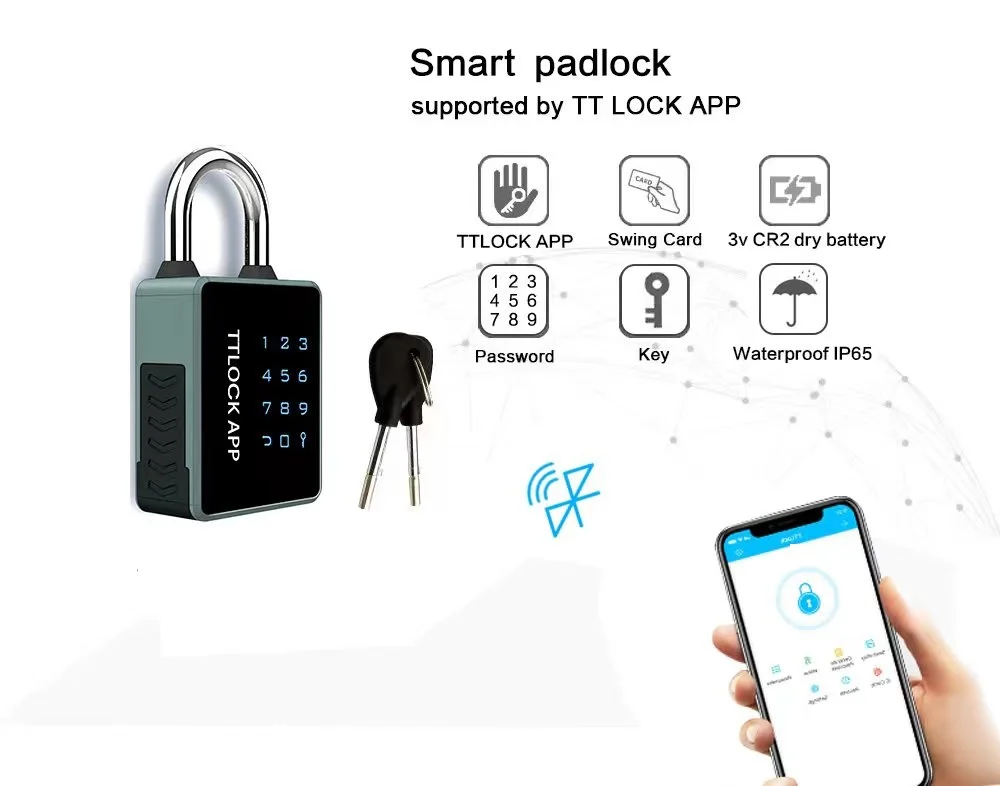 IP65 waterproof digital security padlock NFC APP CARD code SMART electronic padlock with a key