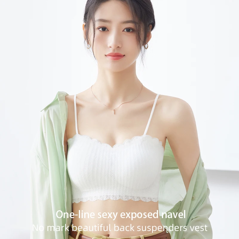 High Quality Padded Lace Bandeau Bra Strap Tank Top Adjustable Strap Crop Top comfortable Slim Basic Camisoles for Women