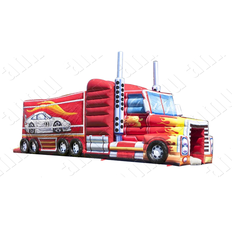 Outdoor jumping tow fire truck inflatable funny truck construction obstacle course
