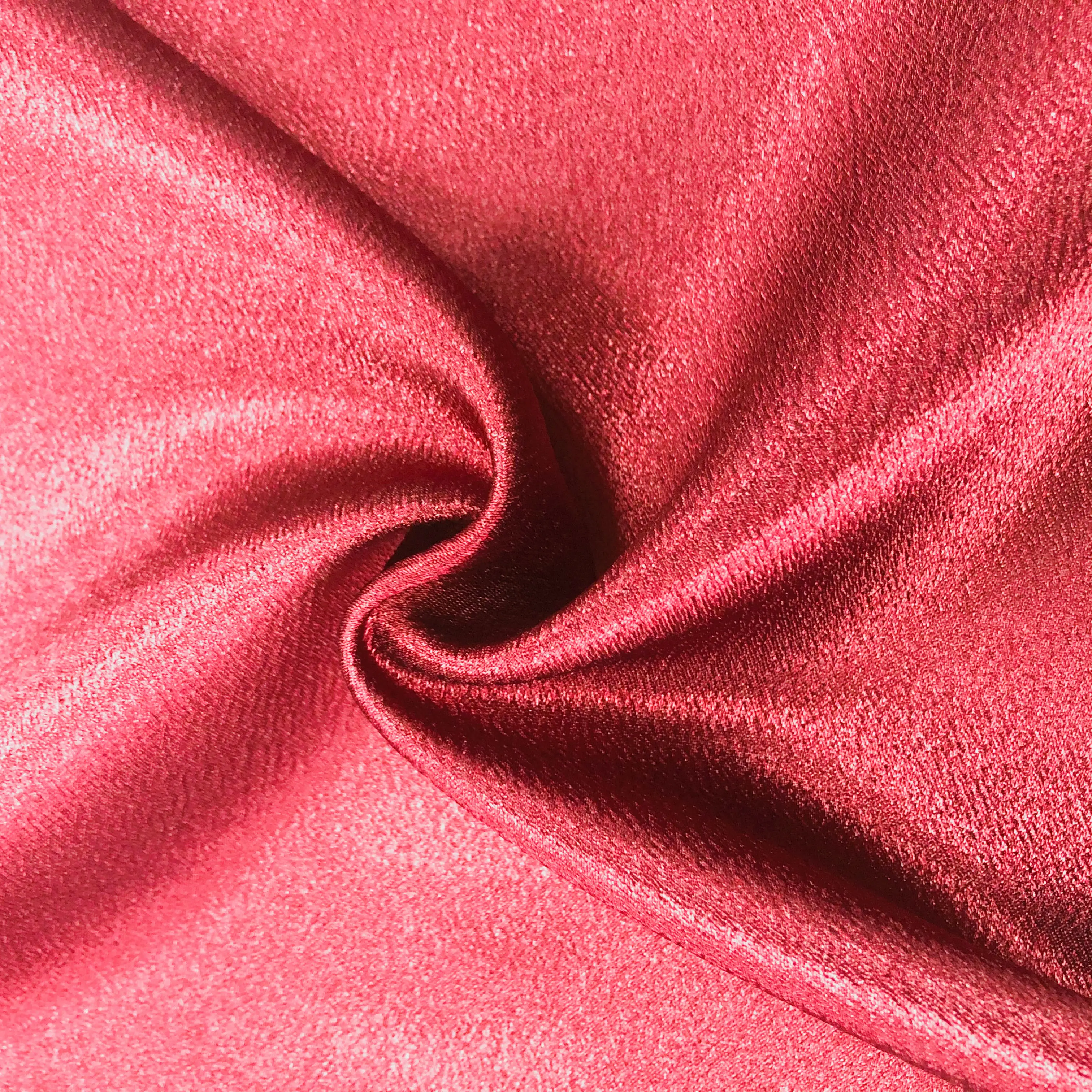 
75D*300D 100% Polyester women garment wine red tree skin rind crepe one side satin fabric 