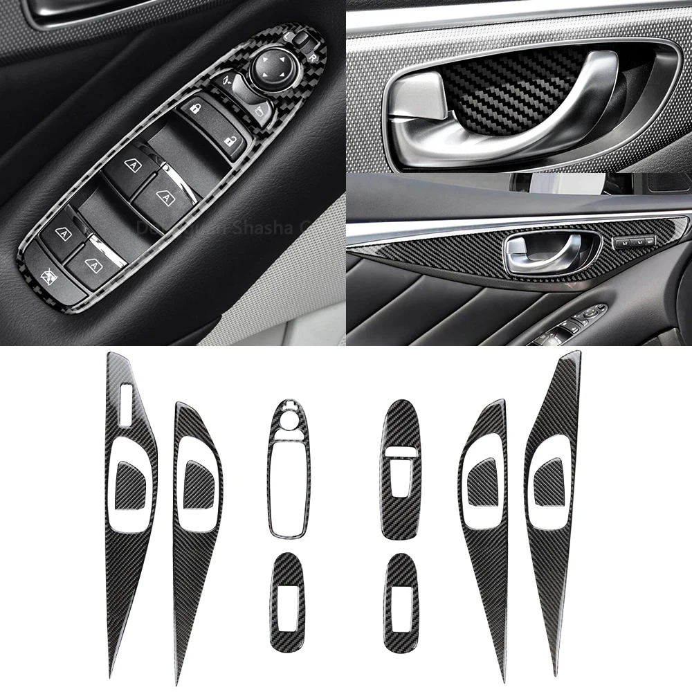 Shasha Carbon Fiber Gear Shift Cup Dashboard Air Outlet Door Handle Panel Striker Interior Accessories  For Infiniti q50 q60