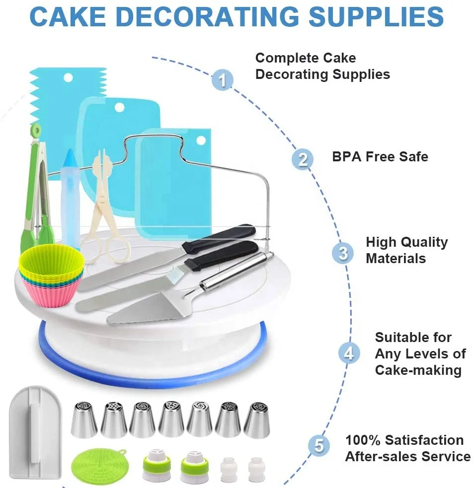 393 PCS Cake Decorating Kit 4 Packs Springform Cake Pans Cake Rotating Turntable 48 Piping Icing Tips