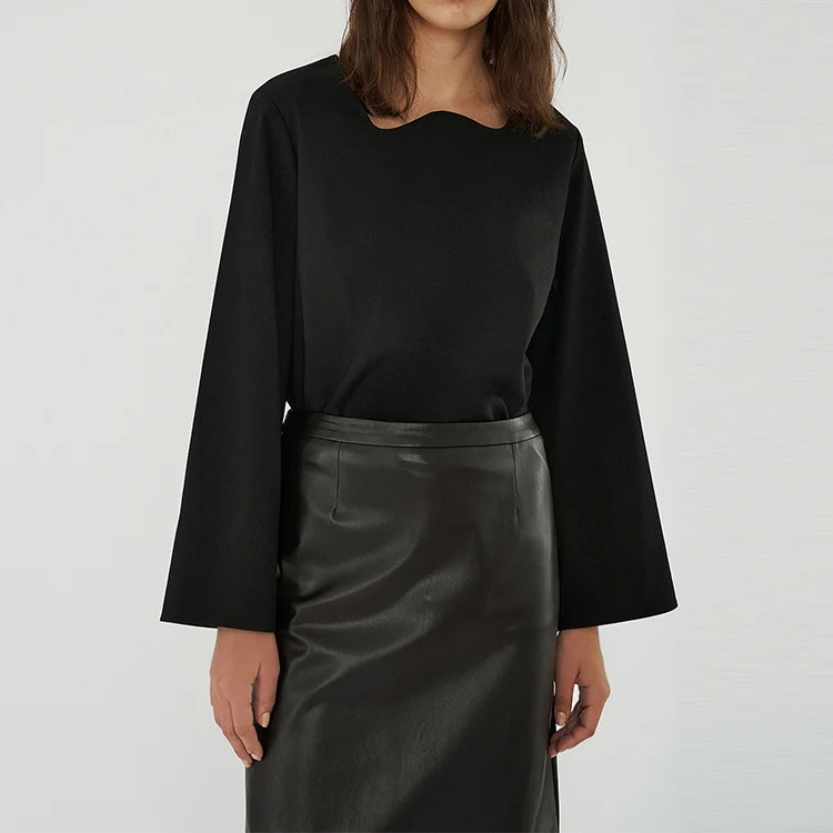 Хорошее качество простые топы Модные Повседневные Асимметричные воротники с длинным рукавом черные рубашки блузка для