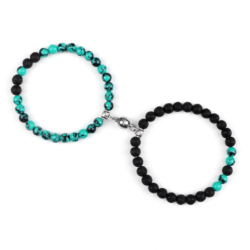 Elastic 8 mm Stone Beads Heart Magnetic Tiger eye For Couple Lover Bracelet ST257