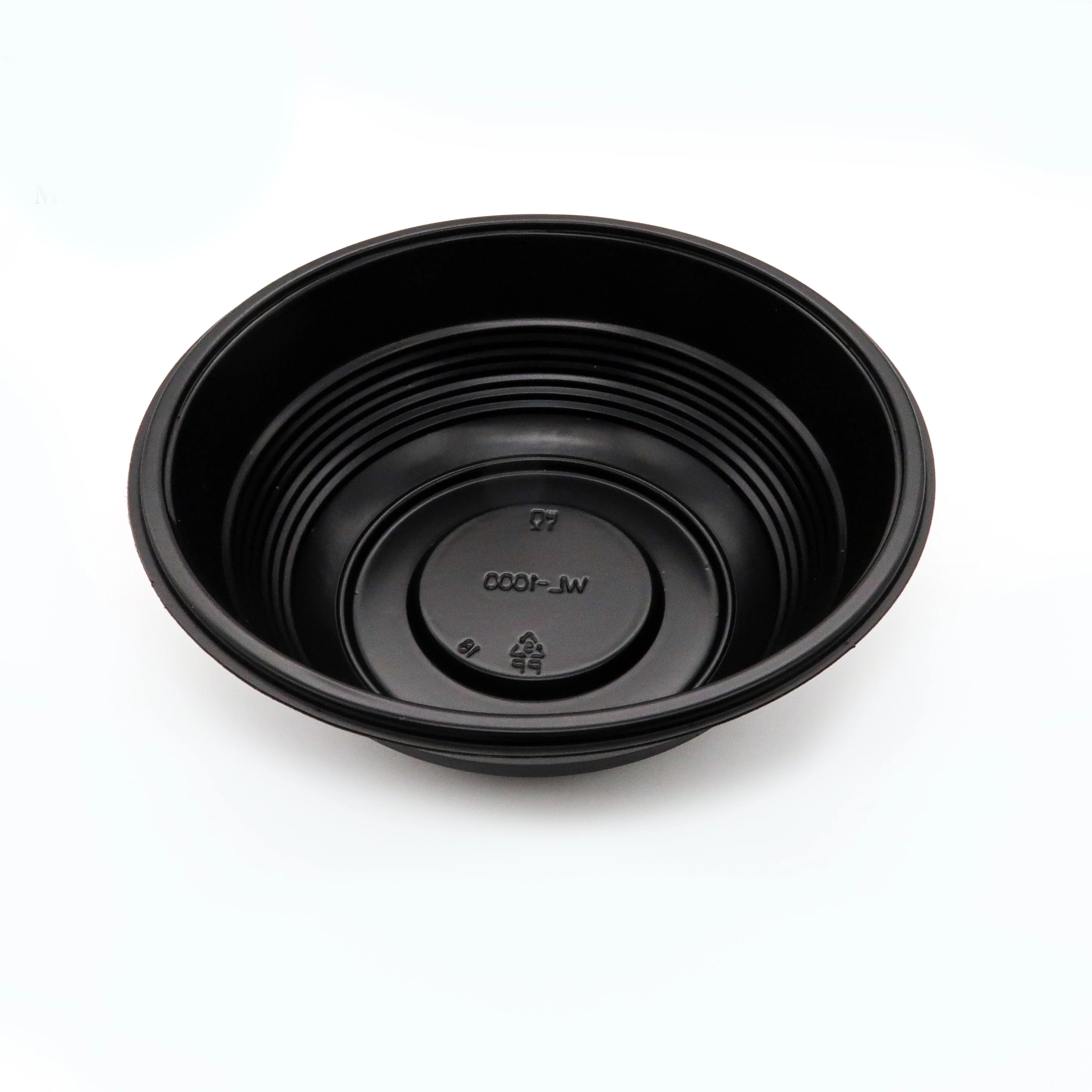 Черные пластиковые многоразовые пищевые миски для супа с крышкой