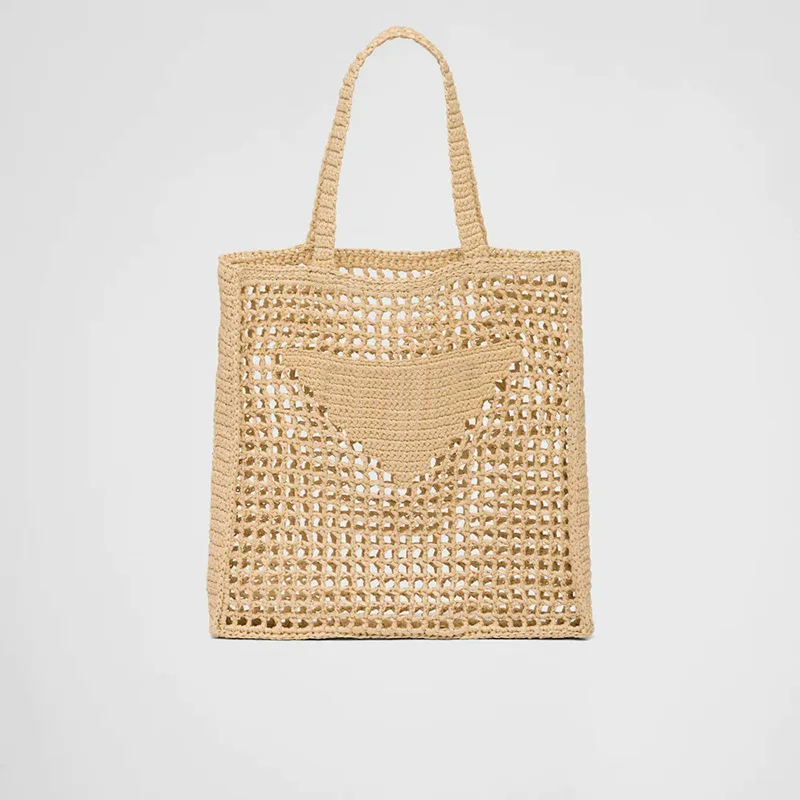 2023 brand mesh beach woven one-shoulder ladies handbag environmental protection paper rope grass hand woven bag