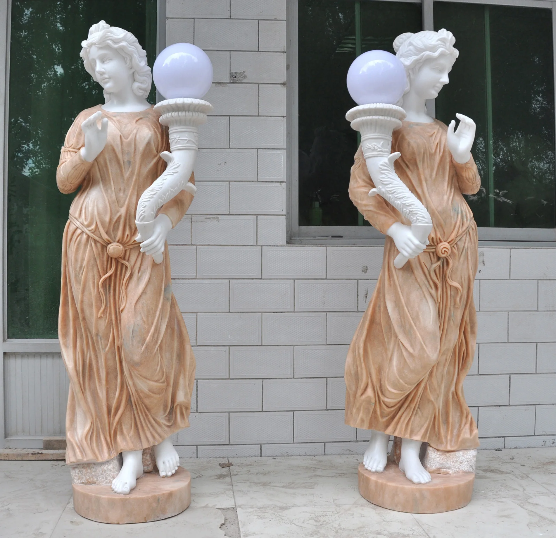 Garden Decoration Marble Statue Stone Western Sculpture European Woman Lamp Statue
