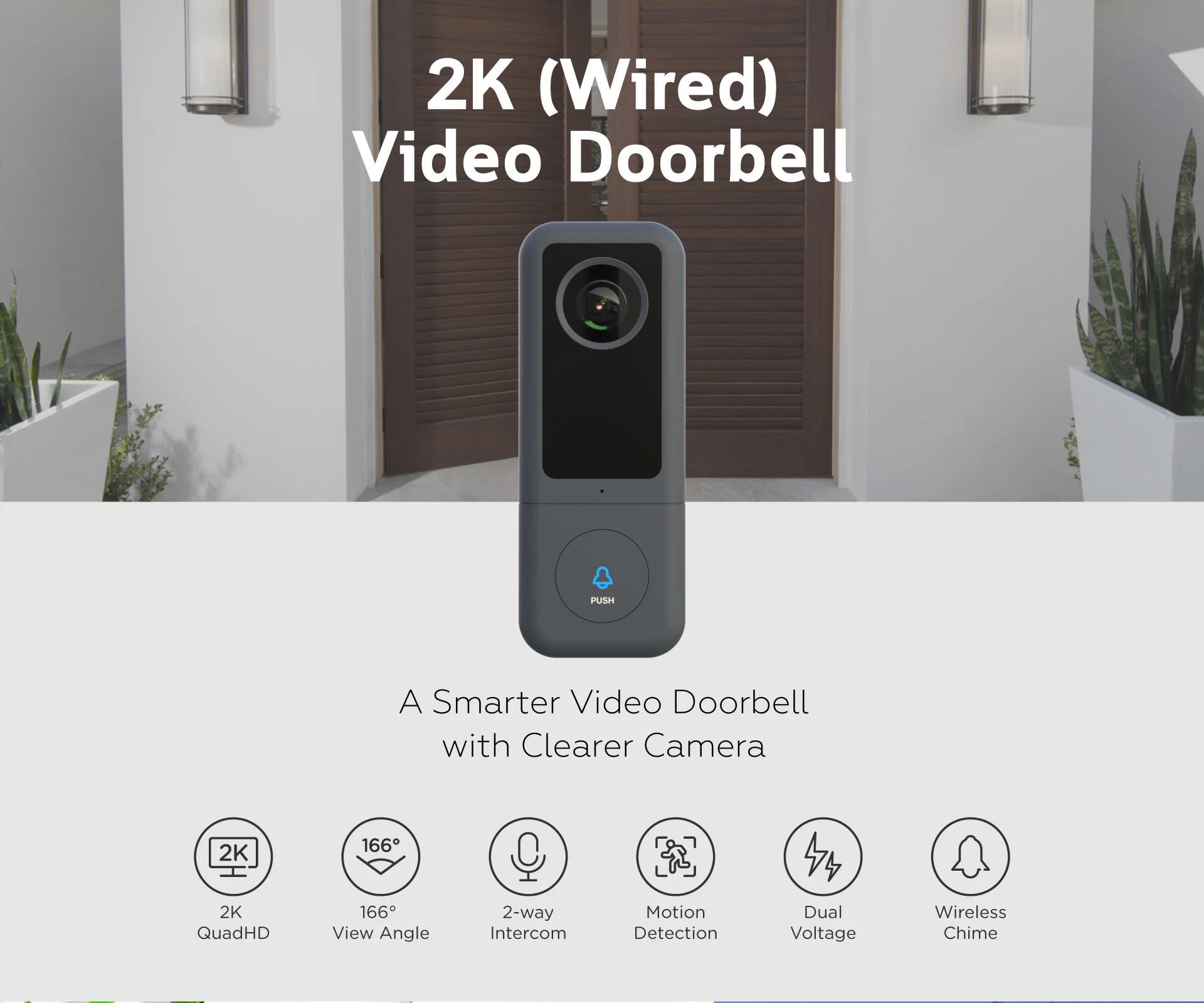 2022 Highn-end TUYA 2K Wired Doorbell Camera TUYA Wifi Video Doorbell with Chime, Works with Alexa Google Home