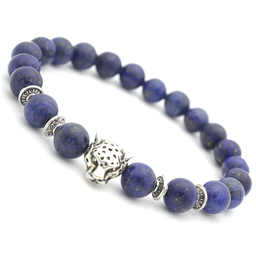 New Hot Selling Wholesale Custom 8mm Leopard Animal Charm Beads Stretch Natural Stone Bead Bracelet 2021
