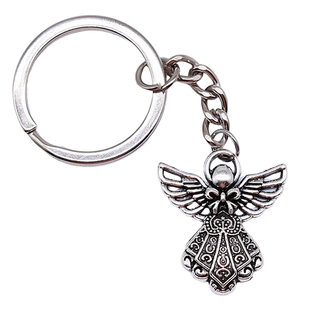 MAGICYSF 50PCS Silver Tone Guardian Angel Charm Keychain Key Ring