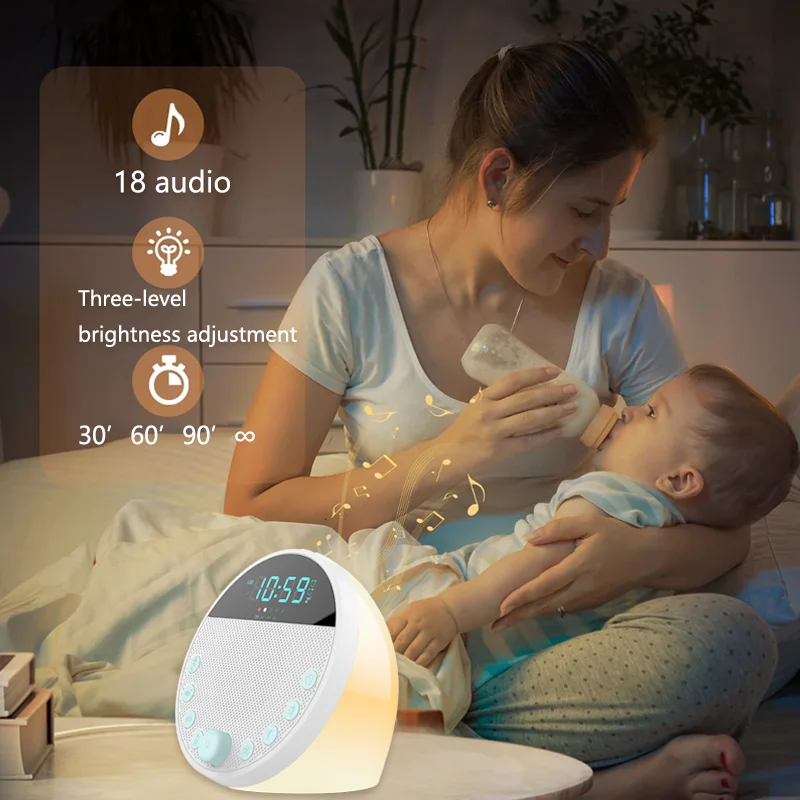 Dual Alarms Snooze LED Clock with white noise machine and blue tooth speaker support Sleep lamp CS8