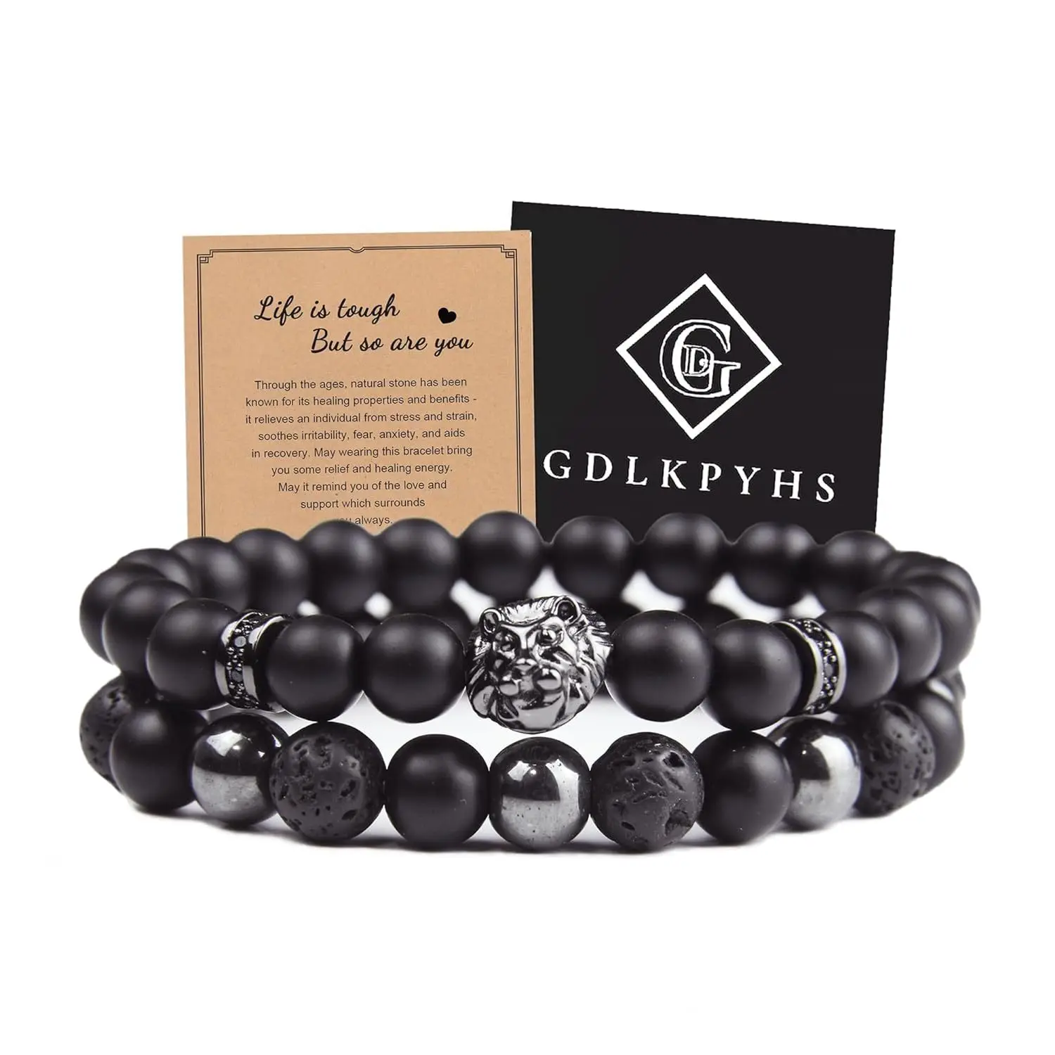 Black Obsidian Skull Bracelet Tourmaline 8MM Black Onyx Hematite Lava Stone Beads Triple Protection Bracelet for Men Women Gifts