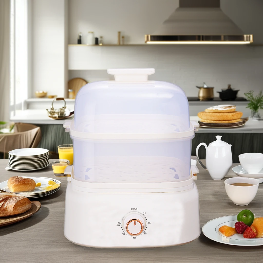 Everyday Use 7-egg Capacity Electric Steam Egg Cooker with Steam Bowls and Measuring Tools Plastic Food Packaging 10.5 800 220