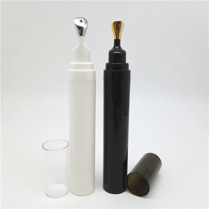 Luxury plastic 8ml 20ml eye gel cream container flat applicator airless eye cream bottle with metal tip head