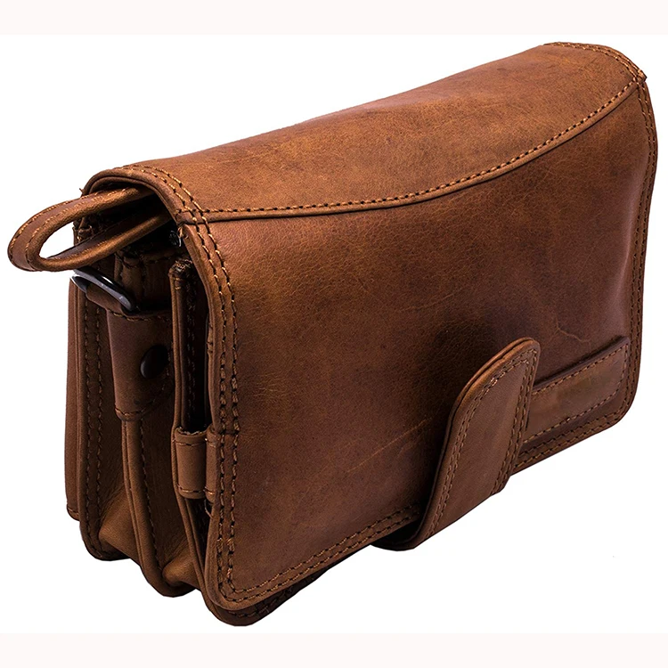 New cowhide high quality crazy horse leather card holder clutch bag wallet men with phone pocket and shoulder strap