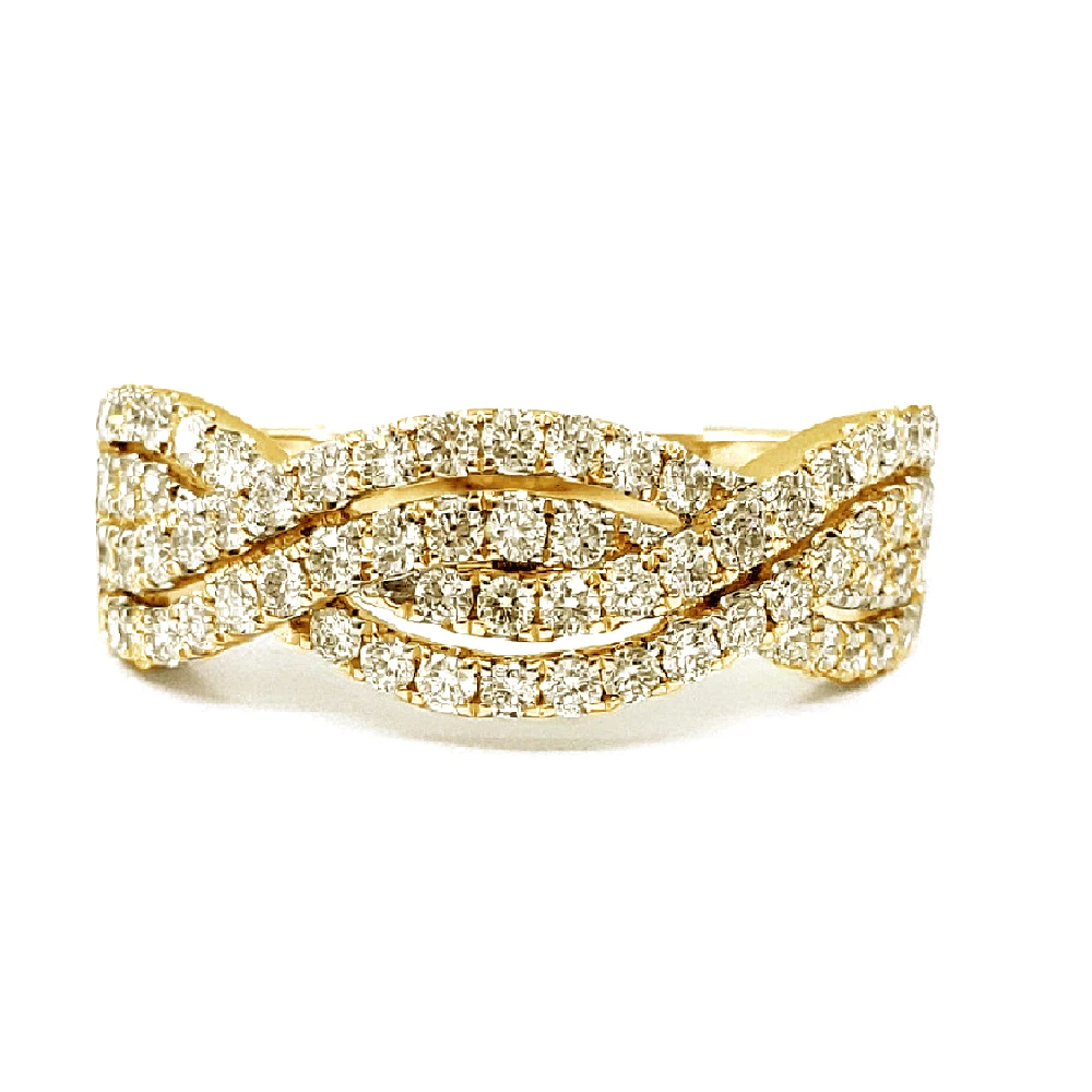 High End Creation Design 18k Solid Yellow Gold Natural Diamond Fine Jewelry Twist Half Way Band Ring For Engagement Party