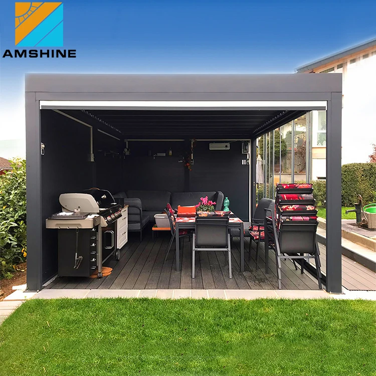 Motorized Garden Aluminium Gazebo Cover Pergolas Ideas Louver Roof Kits With Sliding Door