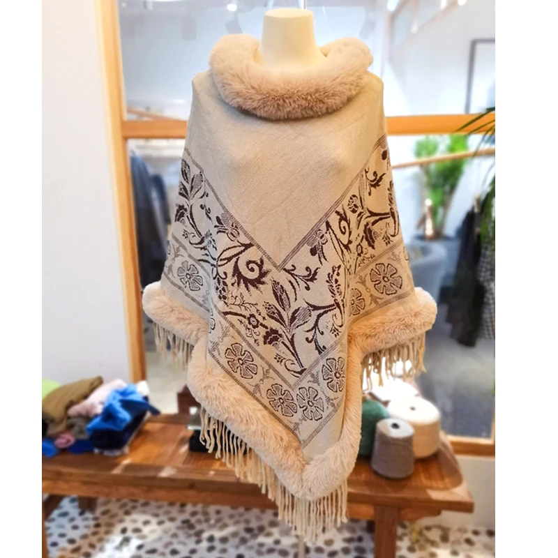 Custom wholesale High-end pullover scarf cape coat knitted sweater cape Jacquard