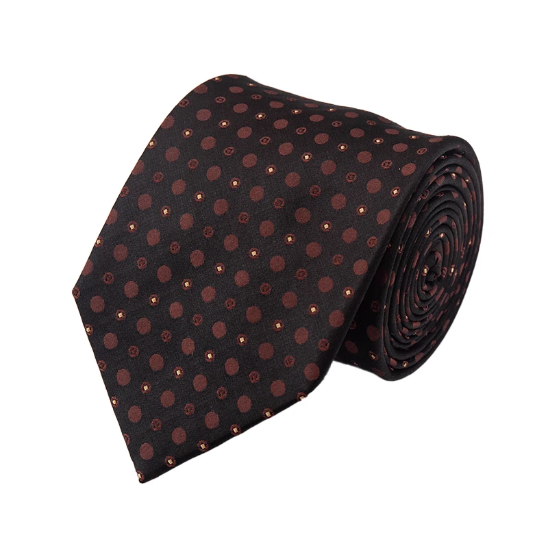 High Quality Mens Dark Brown Silk Custom Embroidered Circle Dotted Design Tie