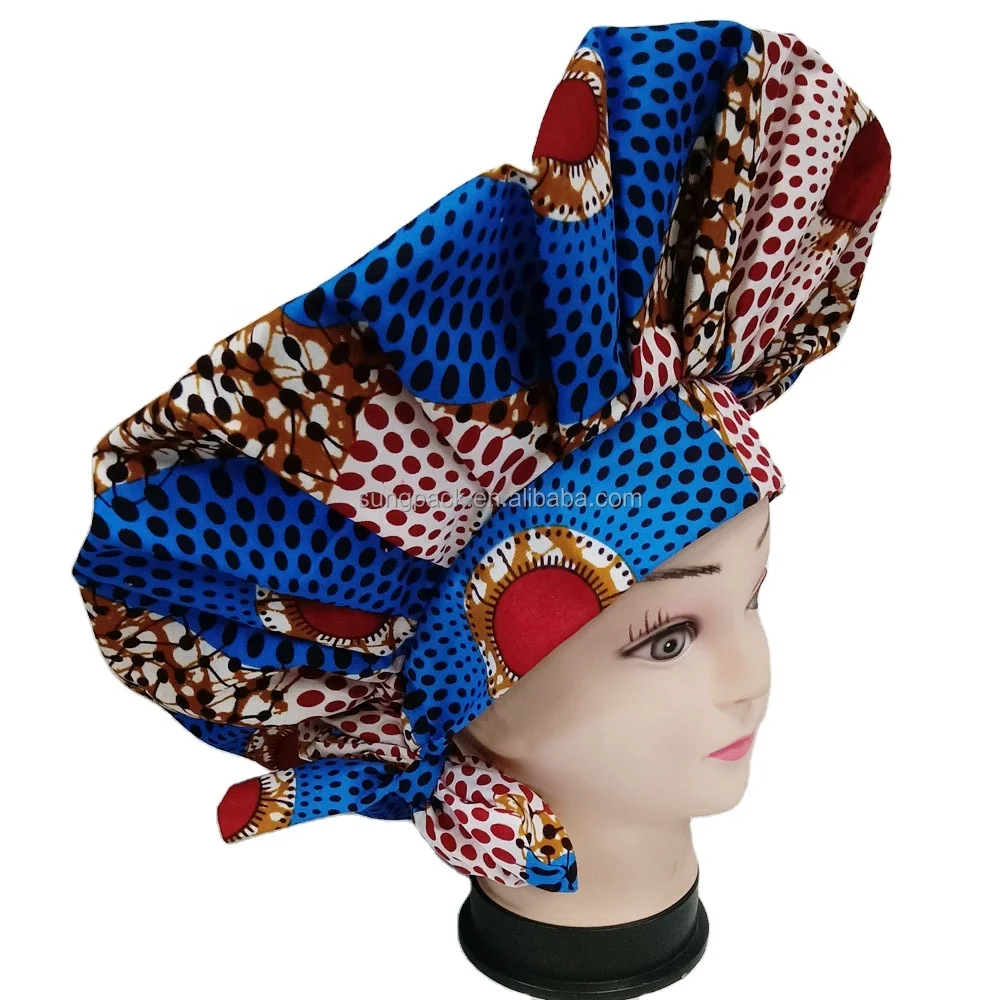 Turban African Print Head Wrap Satin Bonnet For Women Double Layers Ankara Scarf Silk Caps