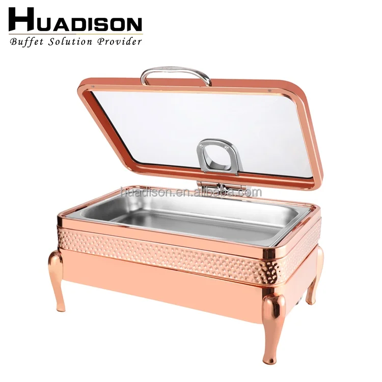 Huadison commercial catering equipment 9 L stainless steel chaffing dish rose gold hydraulic chafing dish buffet set