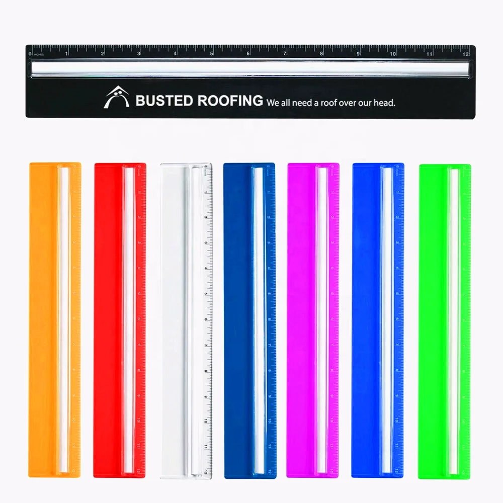 unique design 12 inches/30cm multi-functional transparent built-in long thin magnifying glass colorful hard plastic ruler